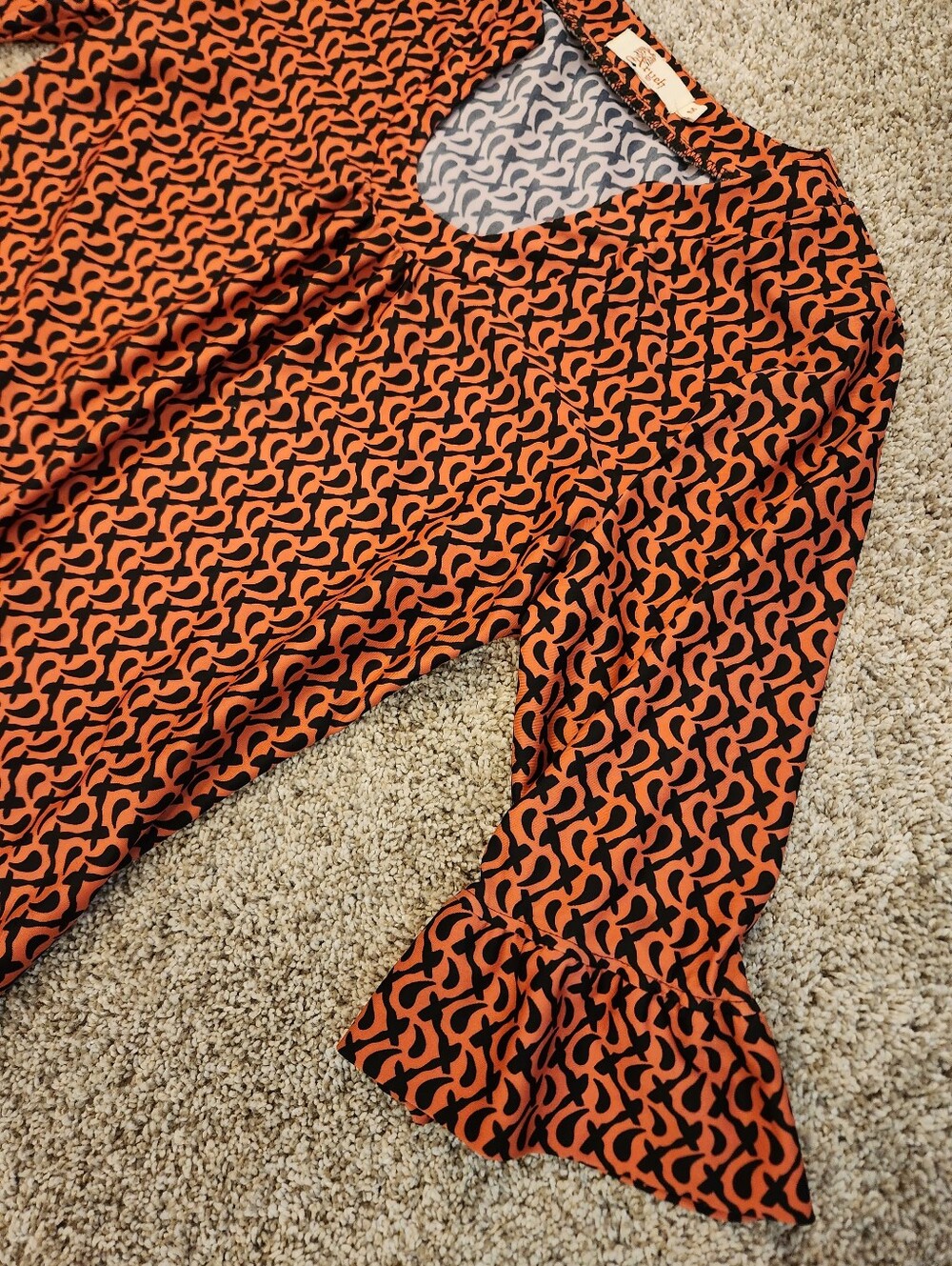 Aryeh Tangerine and Black Printed Scoop-Neck Dress